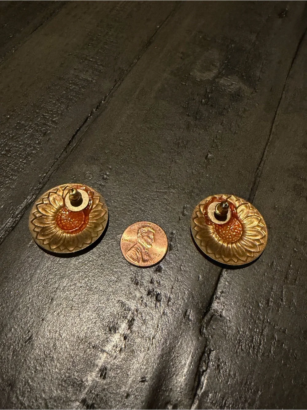 Sunflower Vintage Stud Earrings in Yellow - Floral Button Style